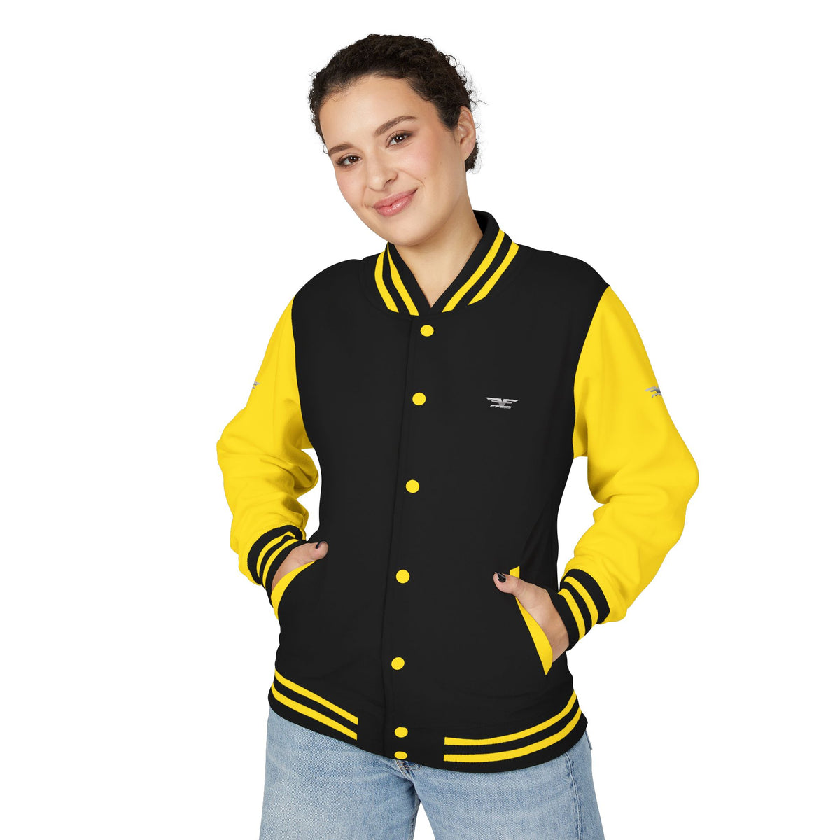 Black and White Varsity Jacket with Winged Logo