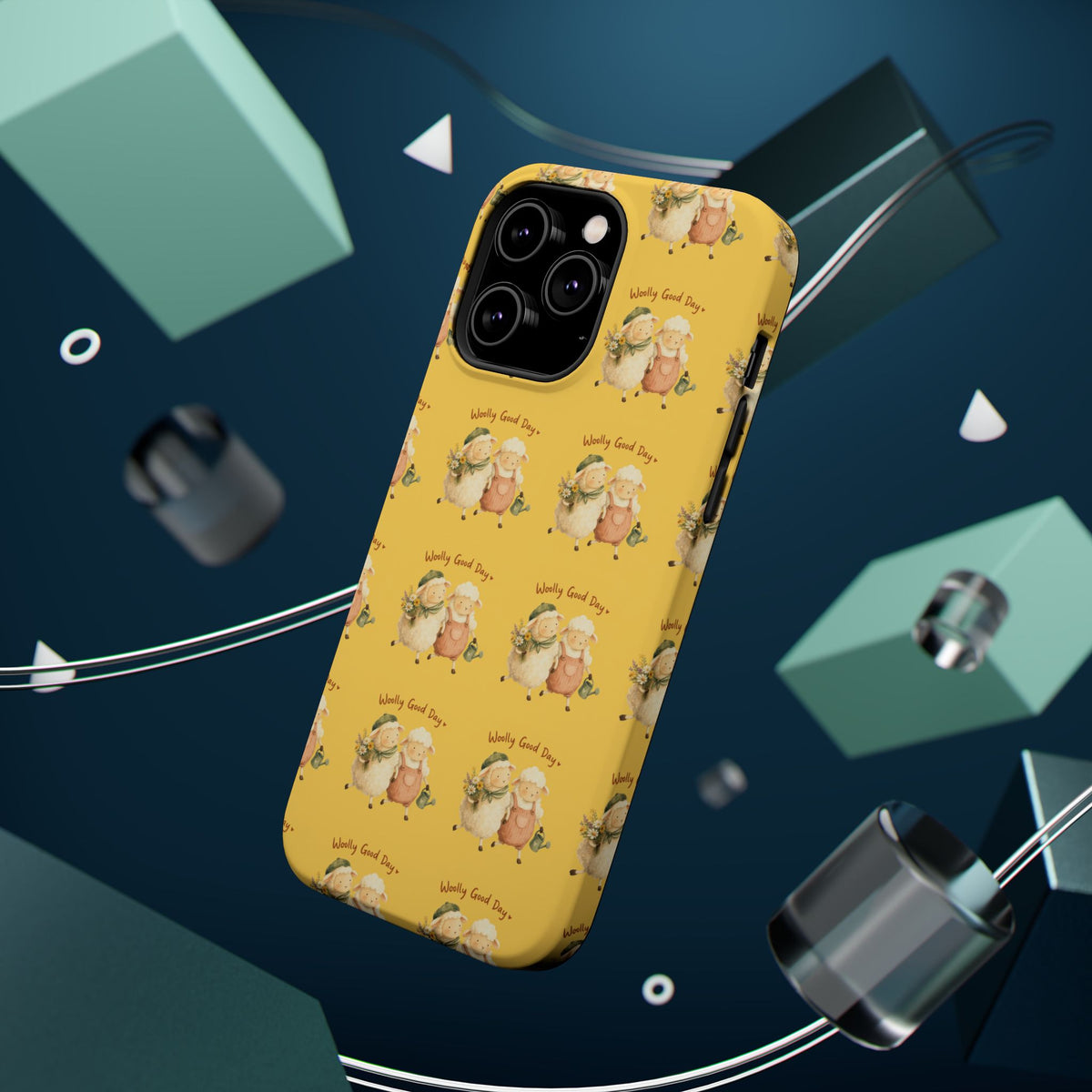 "Woolly Good Day" Phone Case — Yellow Sheep Pattern Magnetic Impact-Resistant Cover