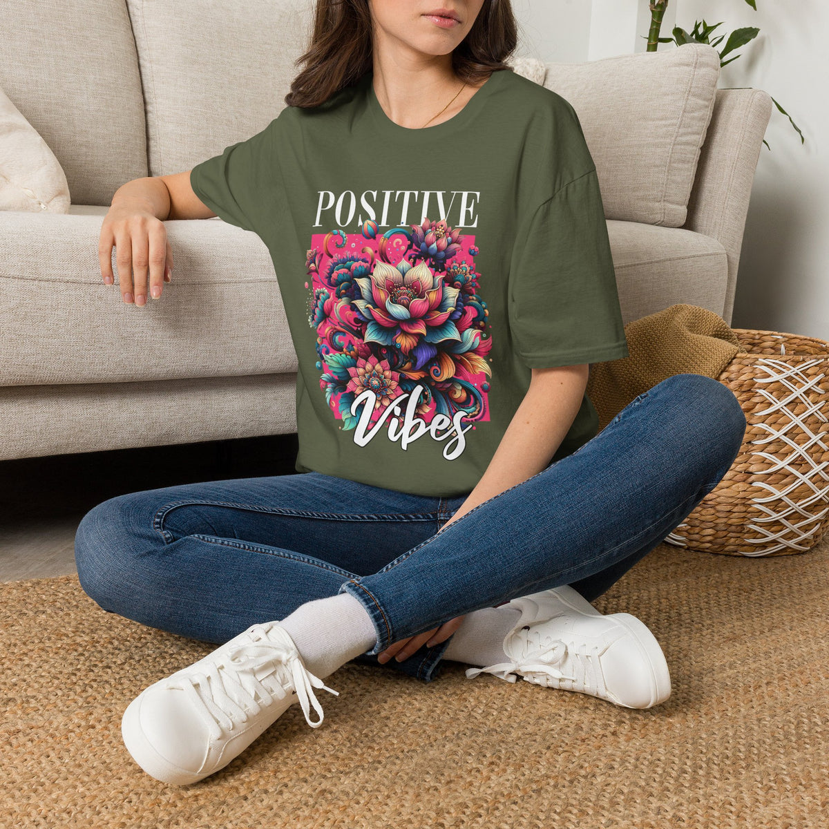 Positive Vibes T‑Shirt — Floral Retro Graphic Tee
