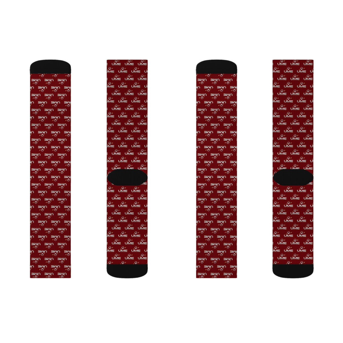 UME Monochrome Crew Socks — Burgundy All-Over Sublimation Print