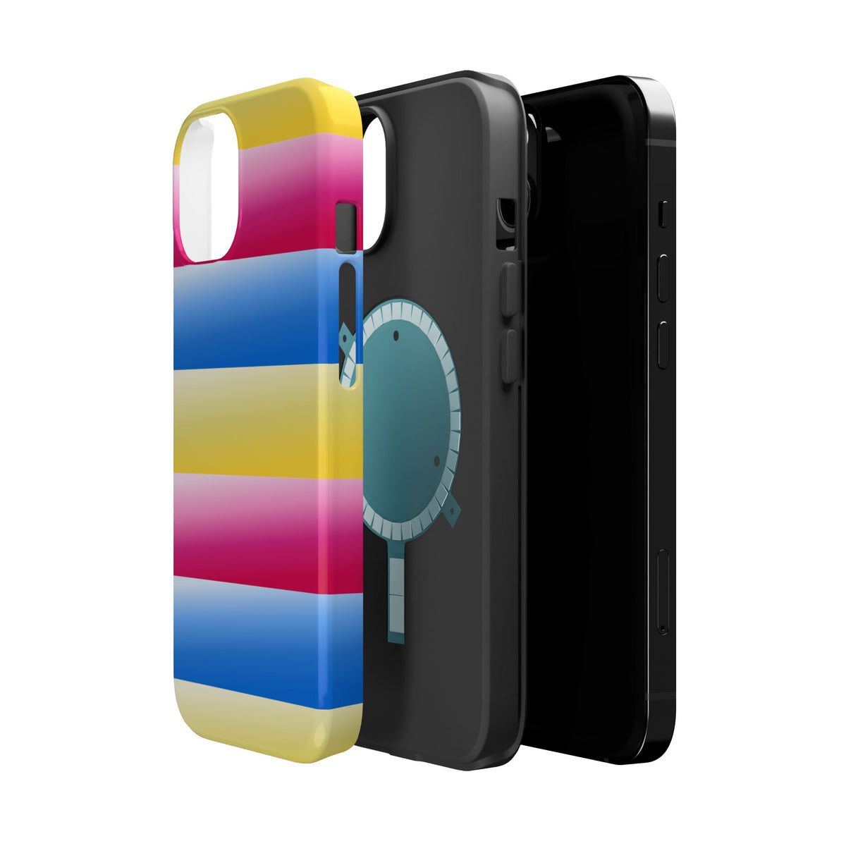 Striped Magnetic Impact-Resistant Phone Case — Colorful Pink Blue Yellow Protection