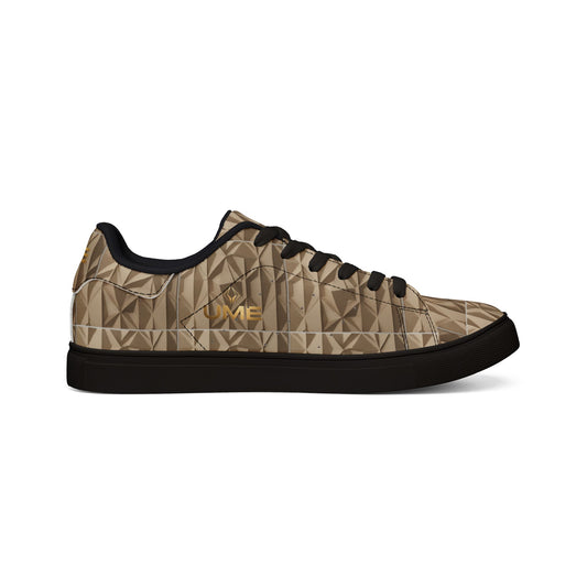 Men's Gold Geometric Crystal Low Top Sneakers — Premium Leather-Look Casual Shoes