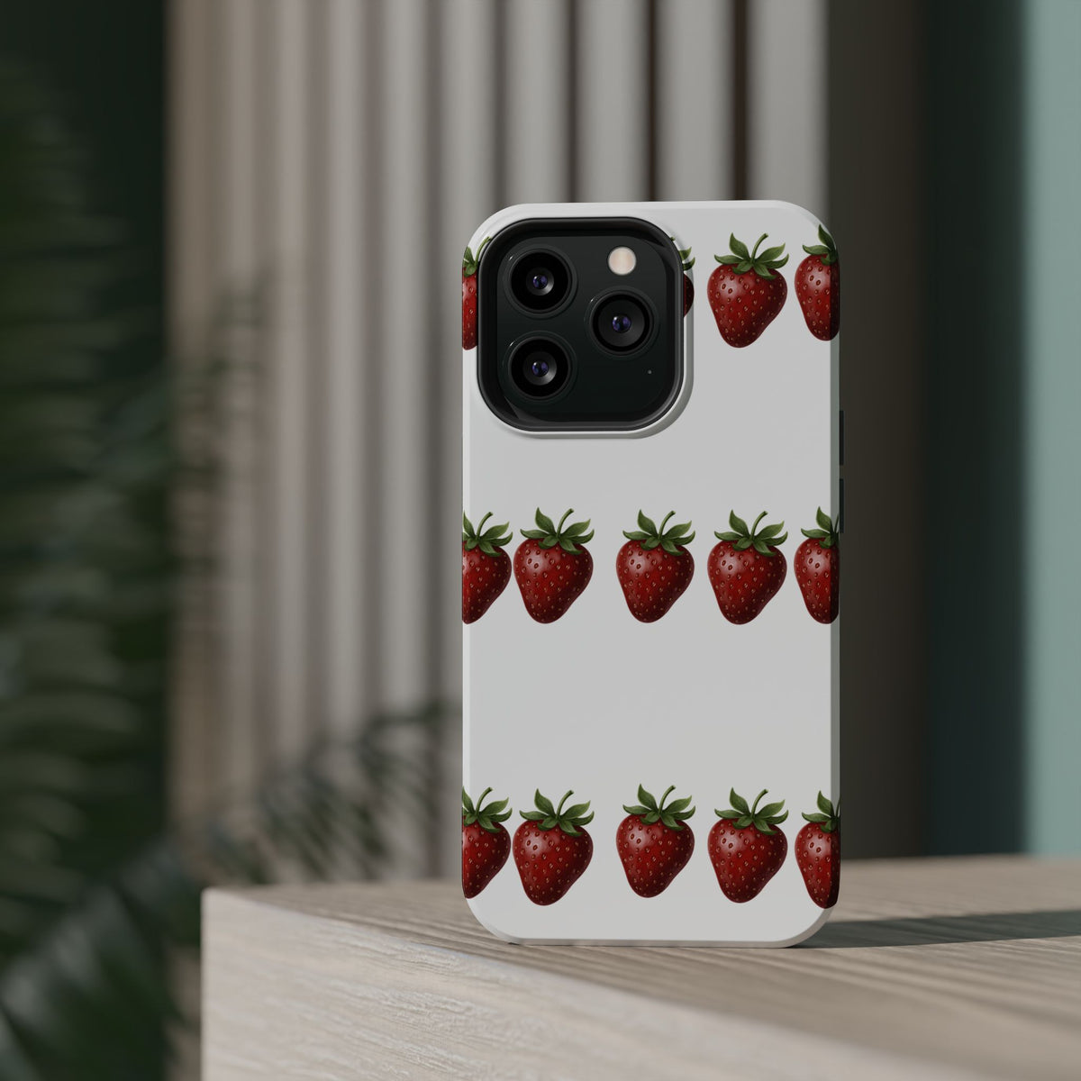 Strawberry Row Phone Case — White MagSafe Magnetic Impact-Resistant Cover