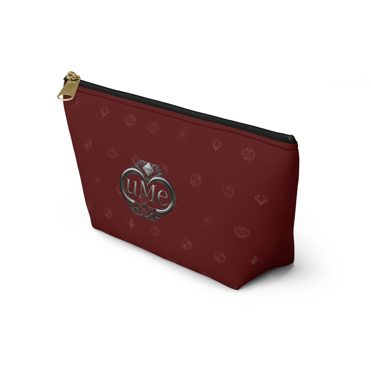 Burgundy Monogram Accessory Pouch — UME T-Bottom Cosmetic Bag