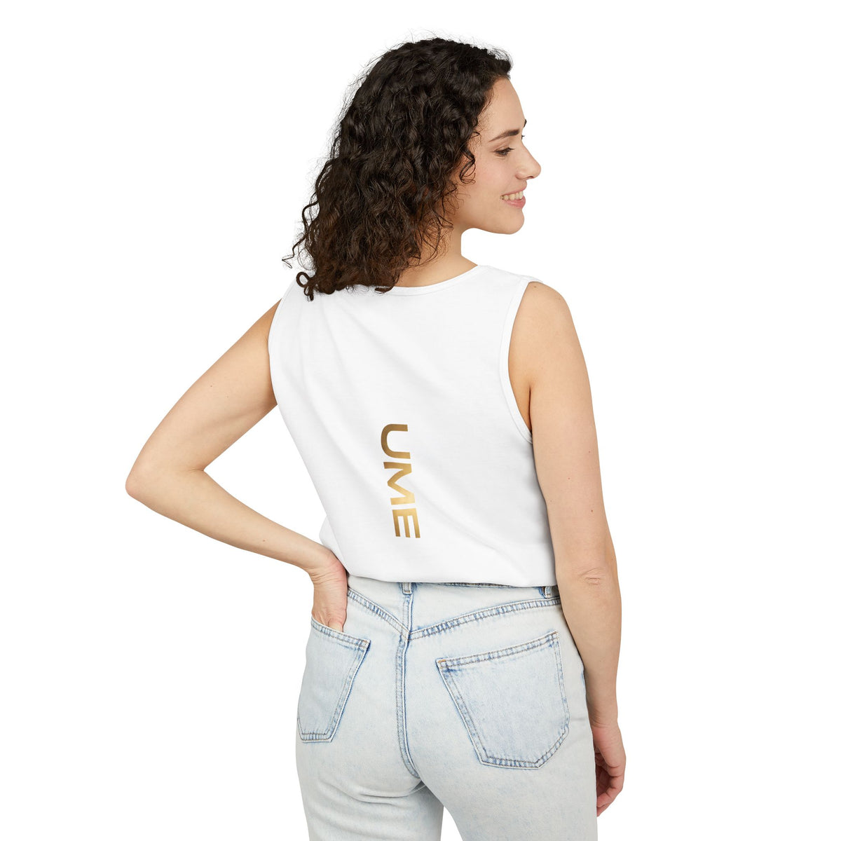 UME Gold Vertical Logo Tank Top – Garment-Dyed Unisex Muscle Tee