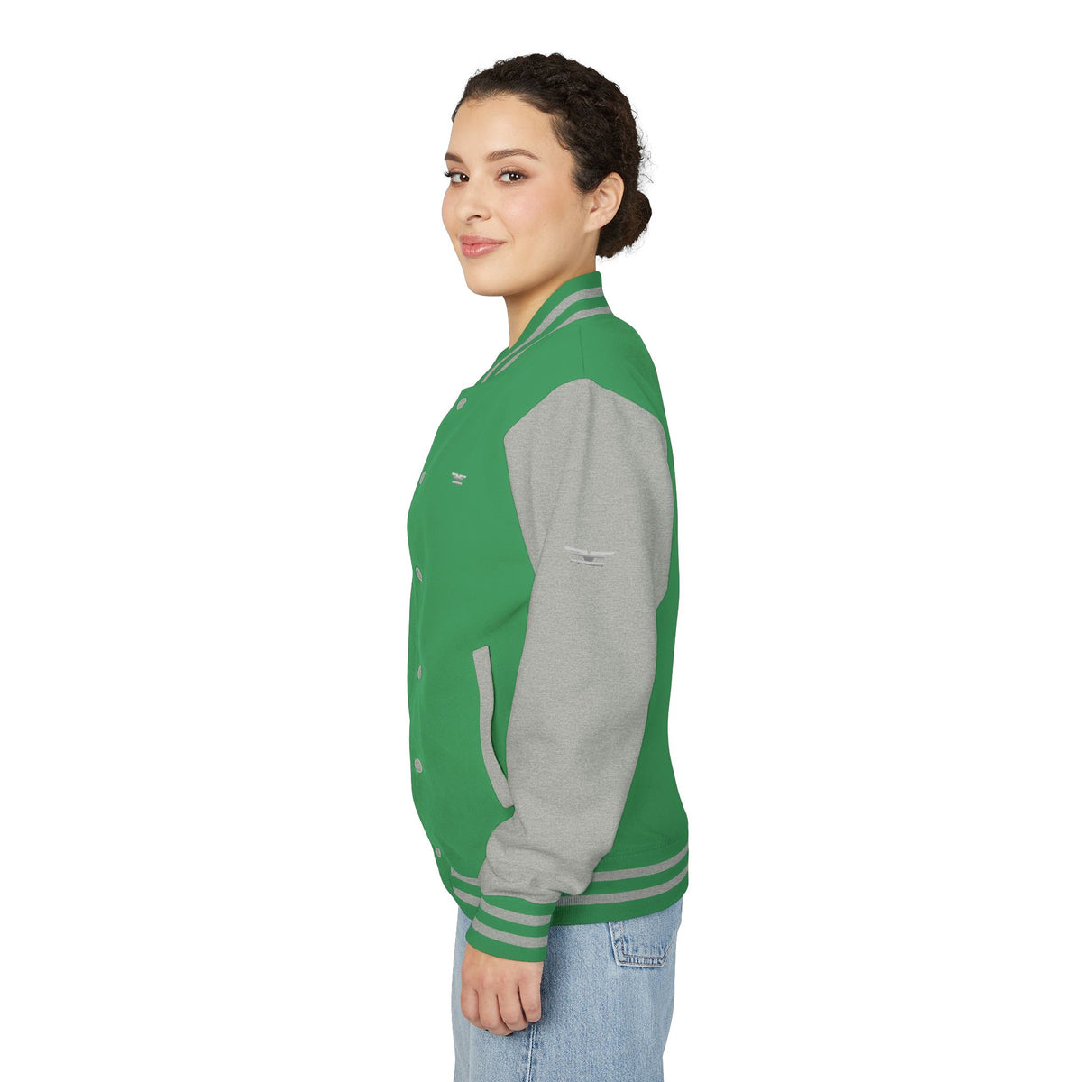 Black and White Varsity Jacket with Winged Logo