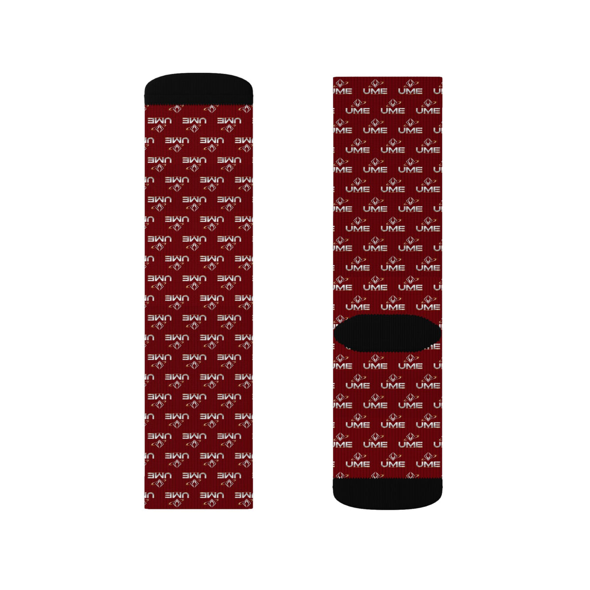 UME Monochrome Crew Socks — Burgundy All-Over Sublimation Print