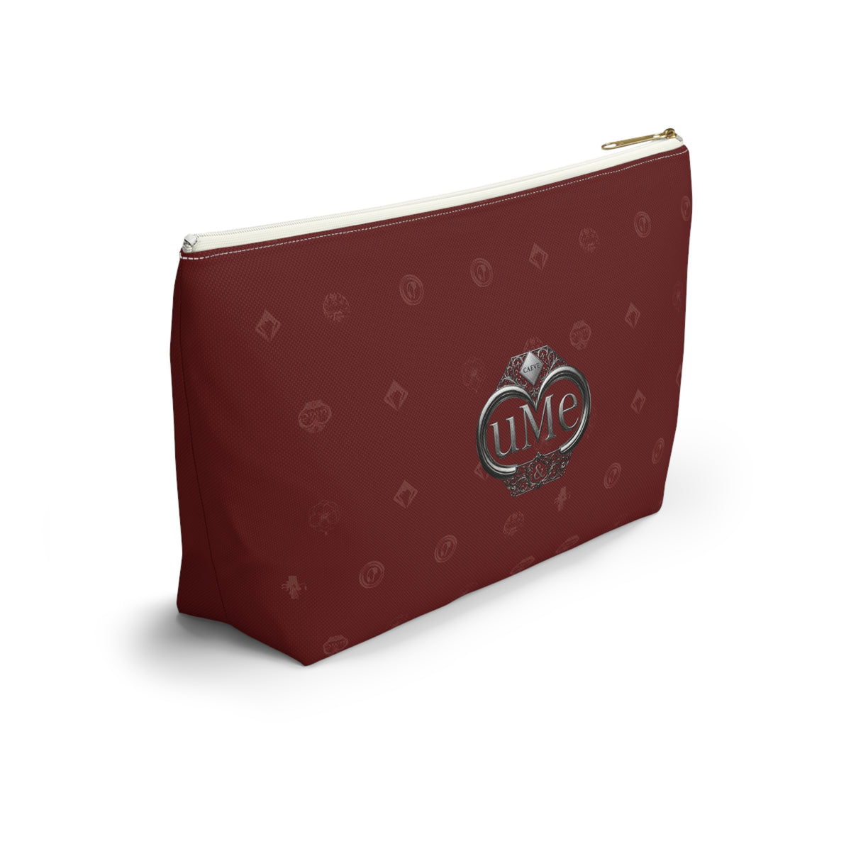 Burgundy Monogram Accessory Pouch — UME T-Bottom Cosmetic Bag