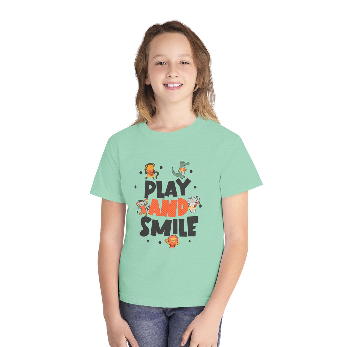 Play and Smile Youth Tee — Cute Animal Playtime Kids T‑Shirt