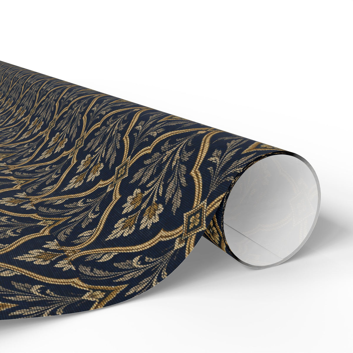 Lux Navy & Gold Damask Wrapping Paper Roll — Elegant Gift Wrap for Weddings, Anniversaries & Holidays