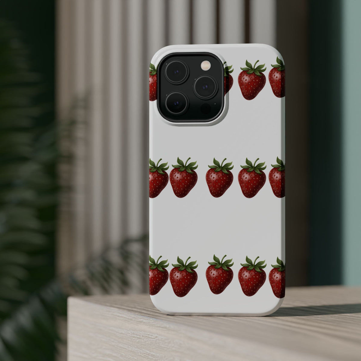Strawberry Row Phone Case — White MagSafe Magnetic Impact-Resistant Cover