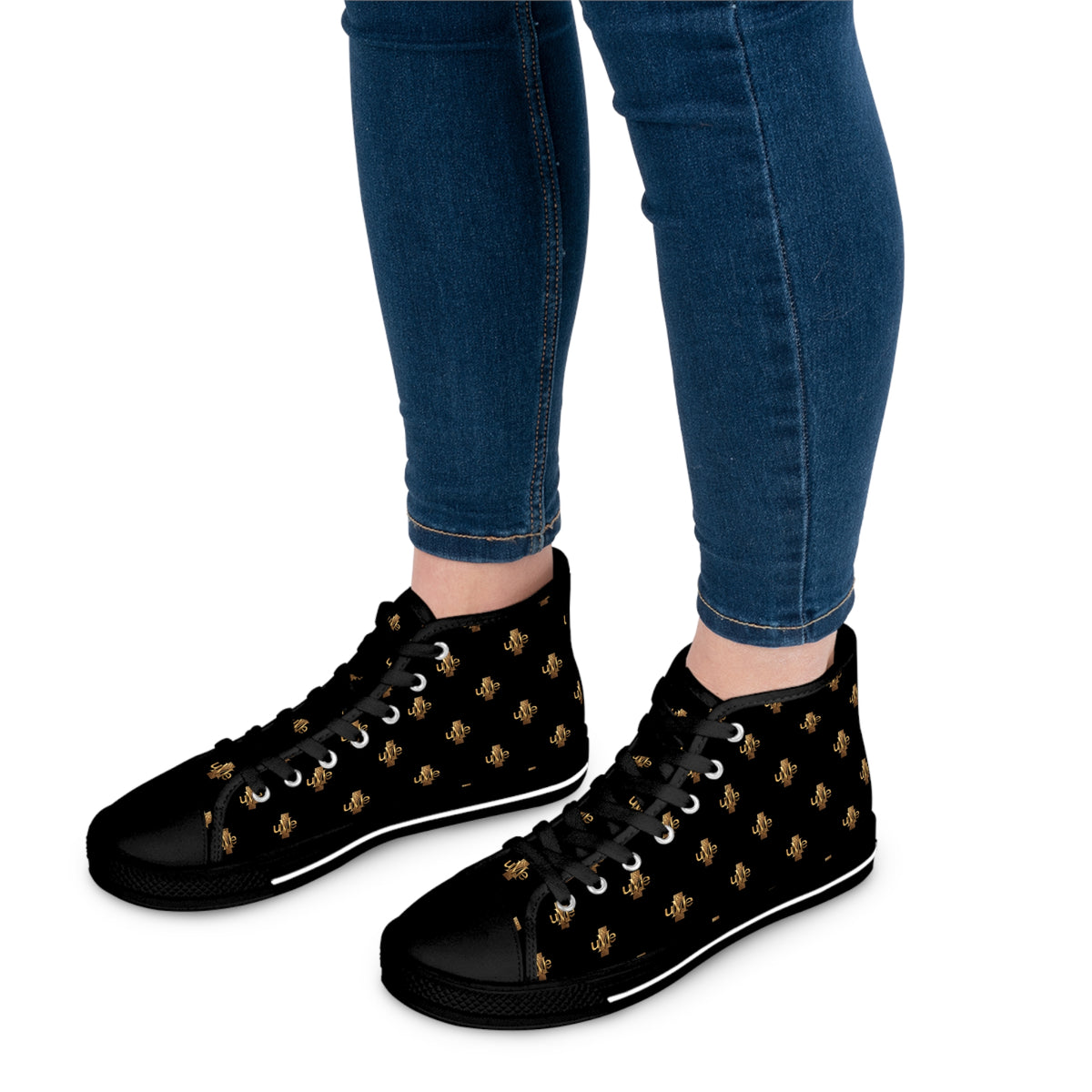 Women’s High-Top Sneakers — Black All-Over Print