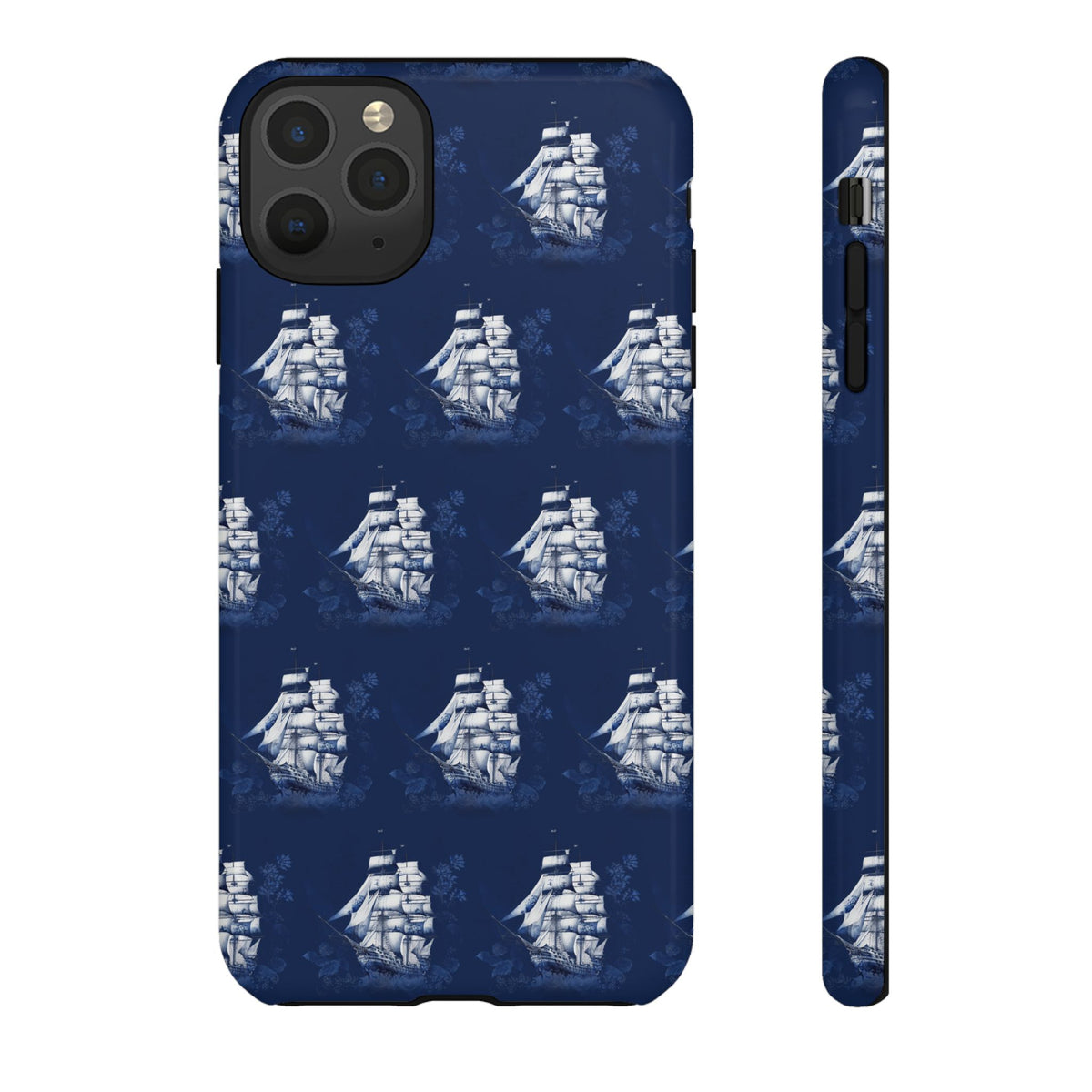 Navy Sailing Ship Phone Case — Navy Blue Vintage Nautical All-Over Print