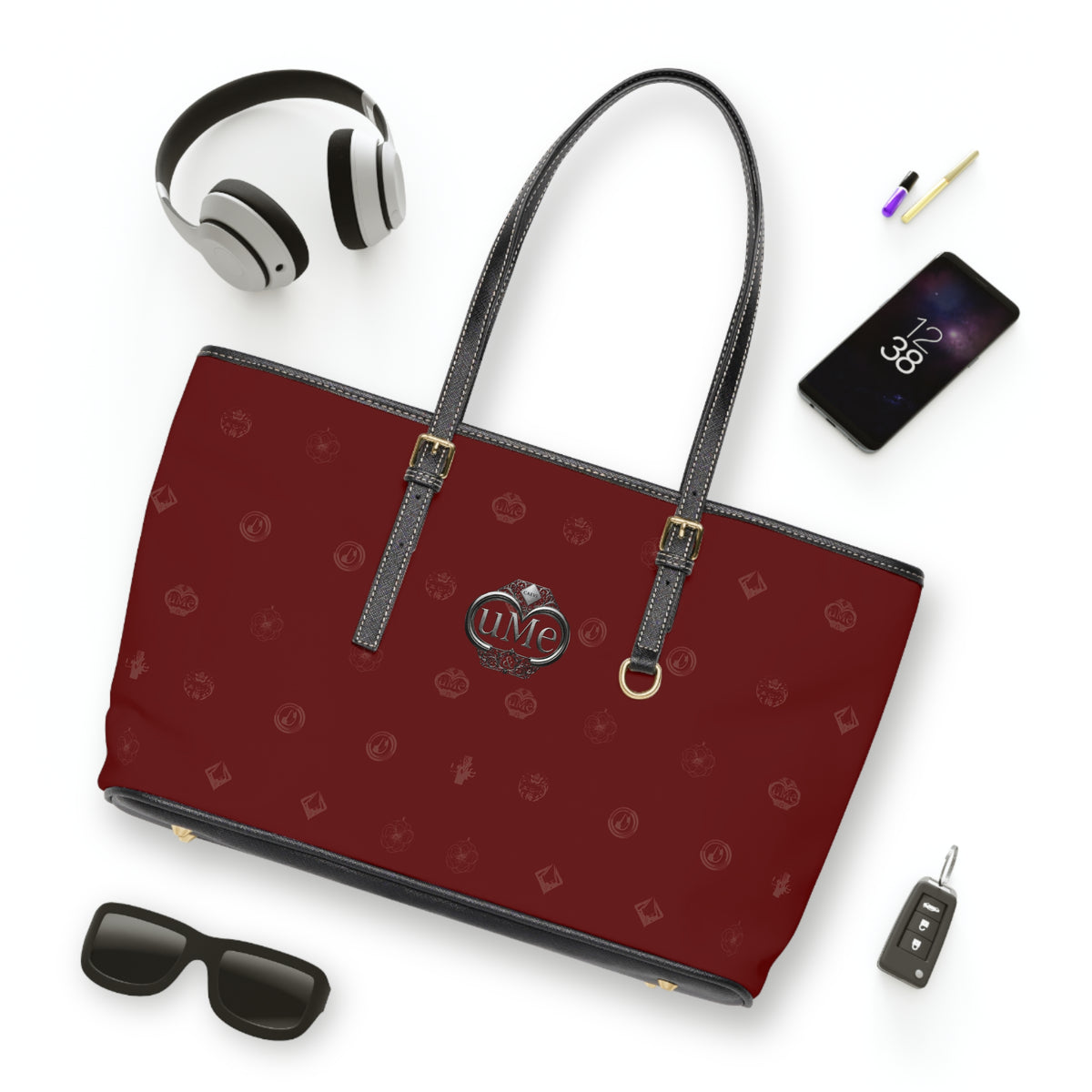 Red PU Leather Shoulder Bag Tote — UME Monogram, Everyday Work & Travel Handbag