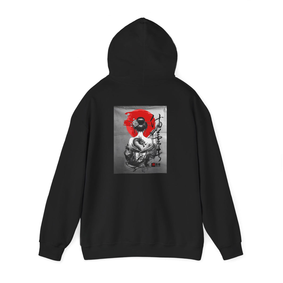 Samurai Poppy Hoodie — Japanese Ink Art Hooded Sweatshirt