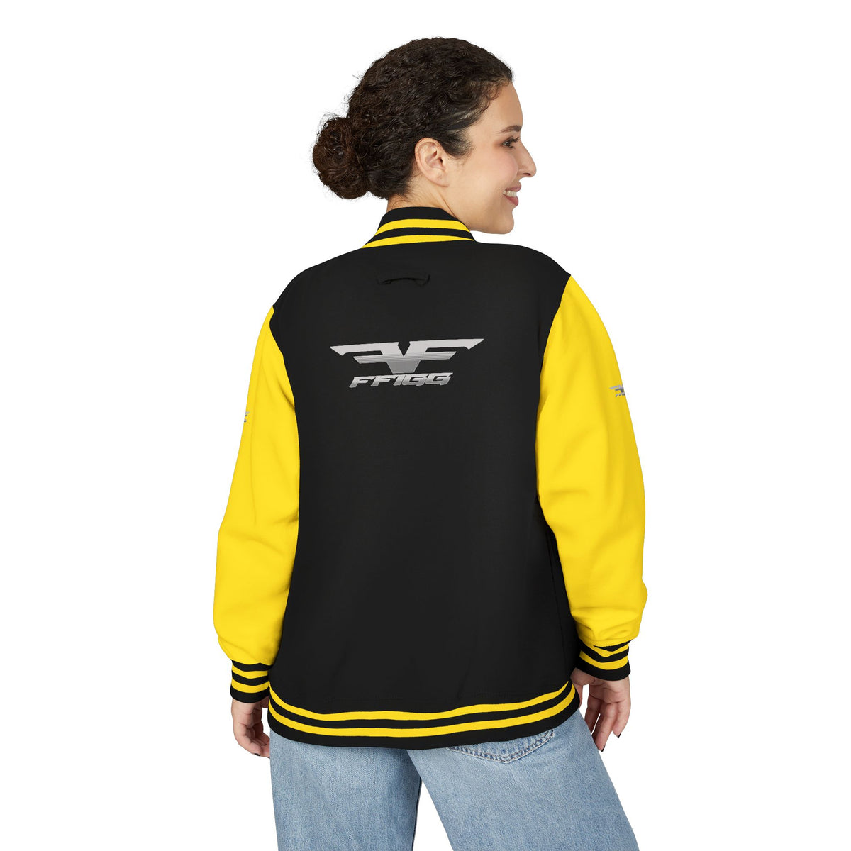 Black and White Varsity Jacket with Winged Logo