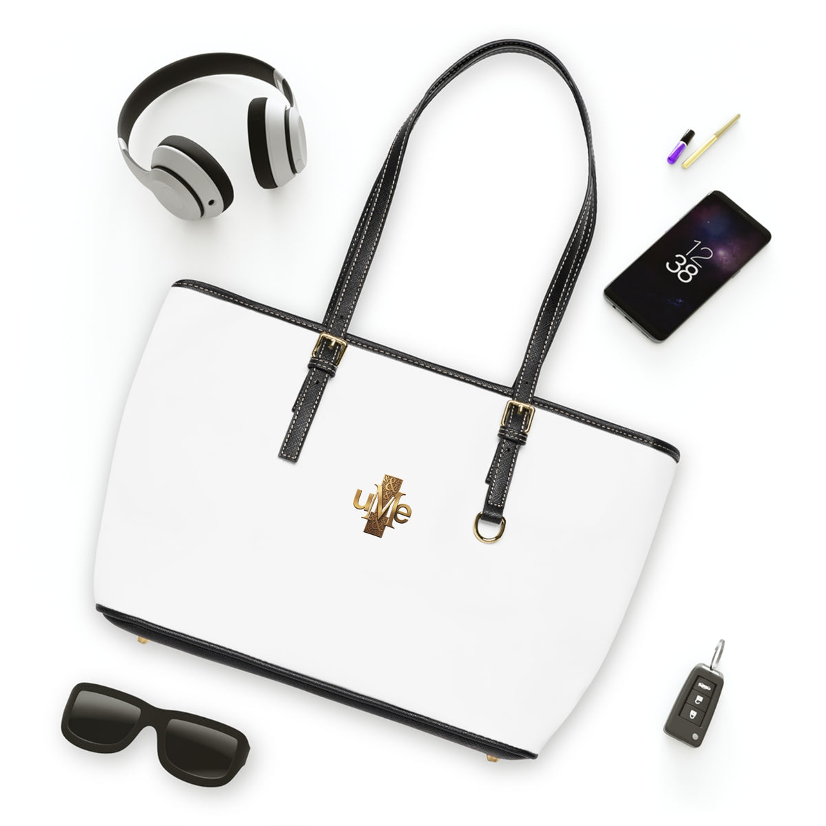 Solid White PU Leather Shoulder Tote — Minimalist Two-Size Handbag