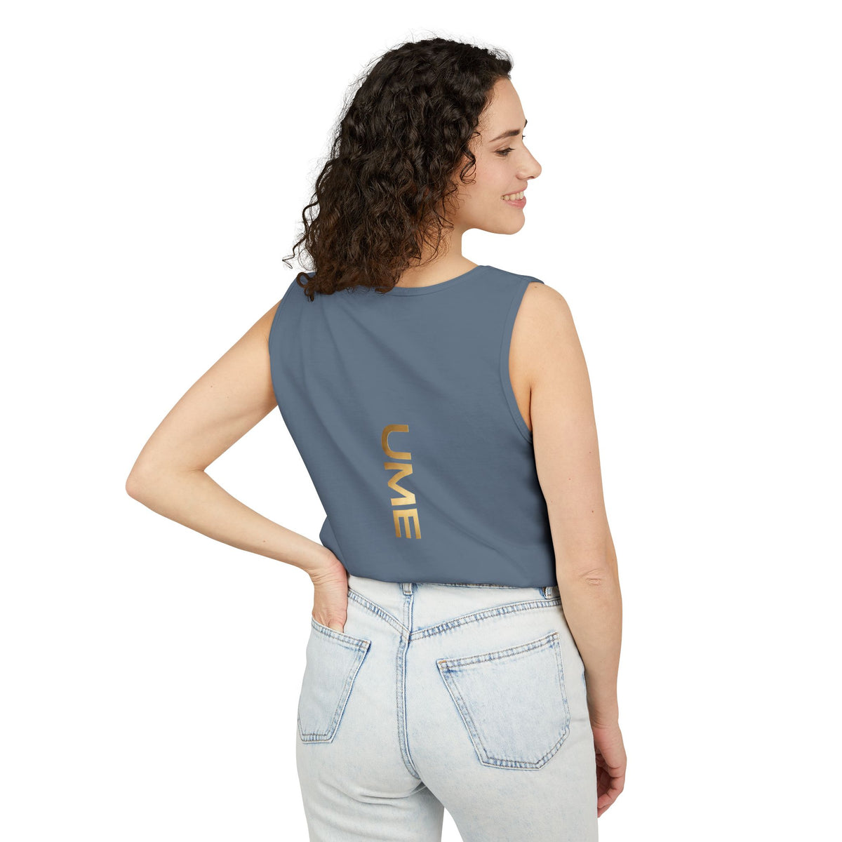 UME Gold Vertical Logo Tank Top – Garment-Dyed Unisex Muscle Tee