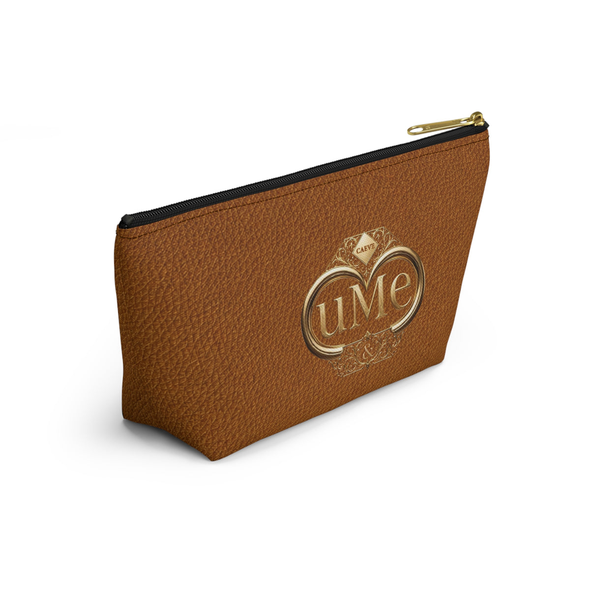 Brown Leather-Look Accessory Pouch with Gold 'uMe' Monogram