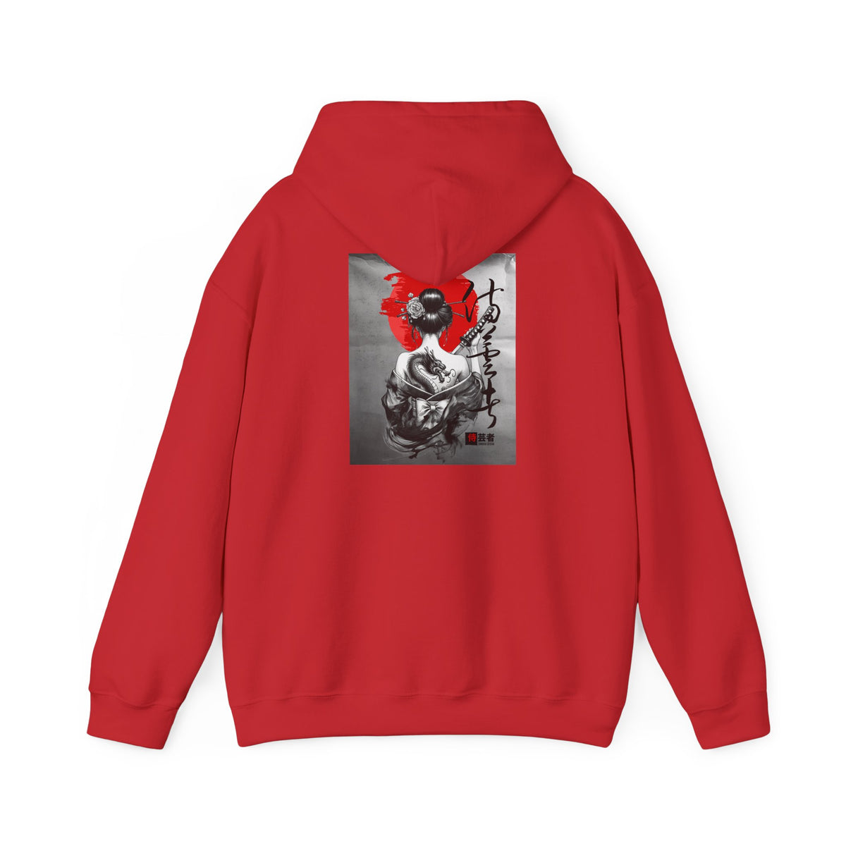 Samurai Poppy Hoodie — Japanese Ink Art Hooded Sweatshirt
