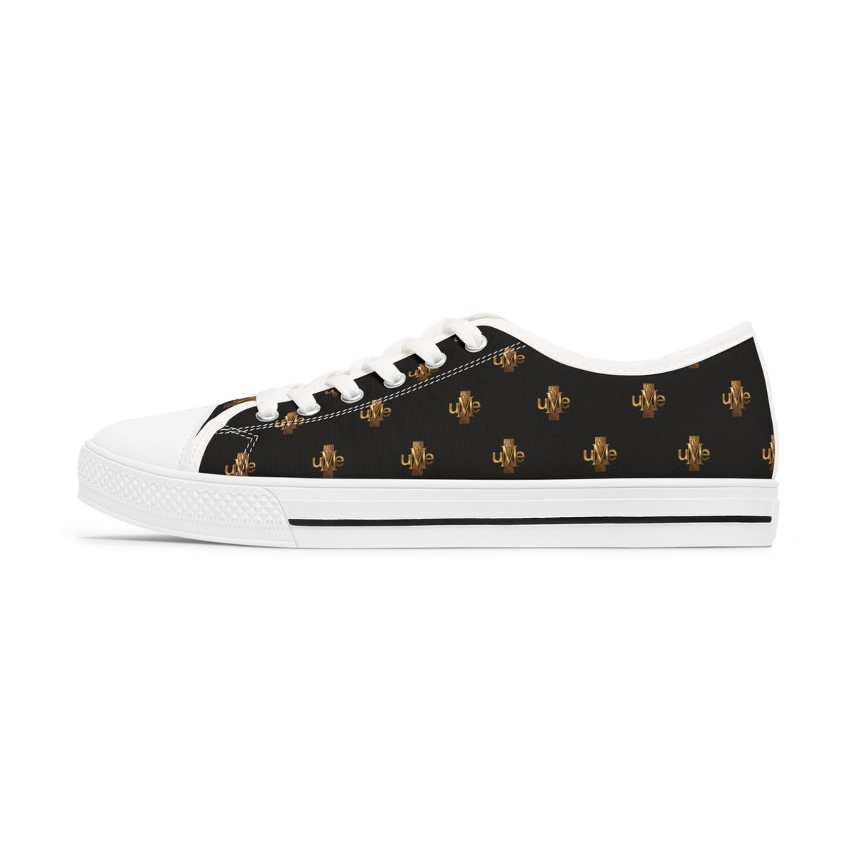 Women’s Low-Top Sneakers — Black and Gold All-Over Print