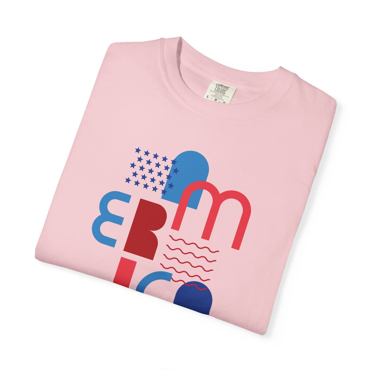 T-Shirt — Abstract 'America' Graphic Tee (Red & Blue Geometric Design)