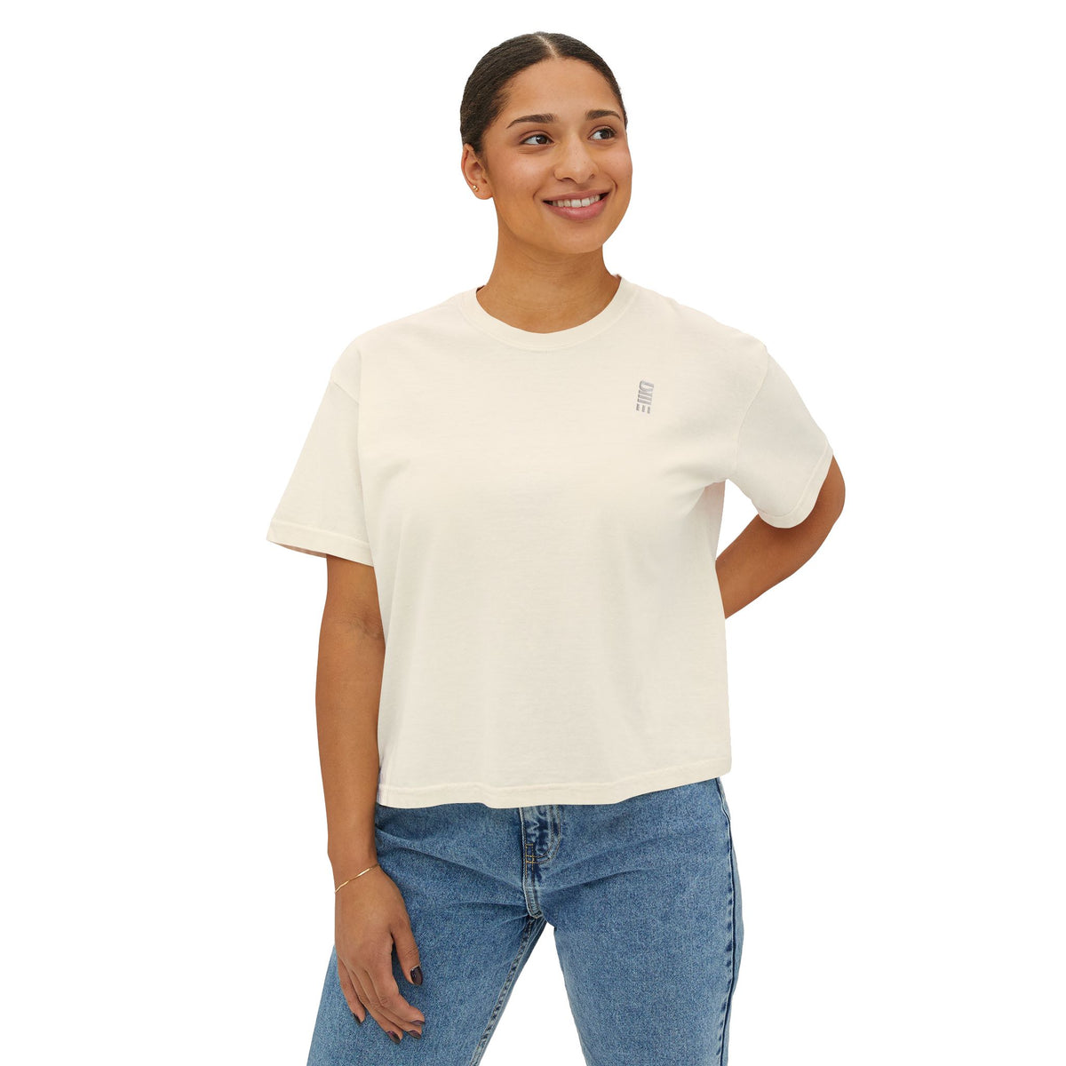 Women’s Cropped Boxy T-Shirt — Multi-Color Minimal Graphic