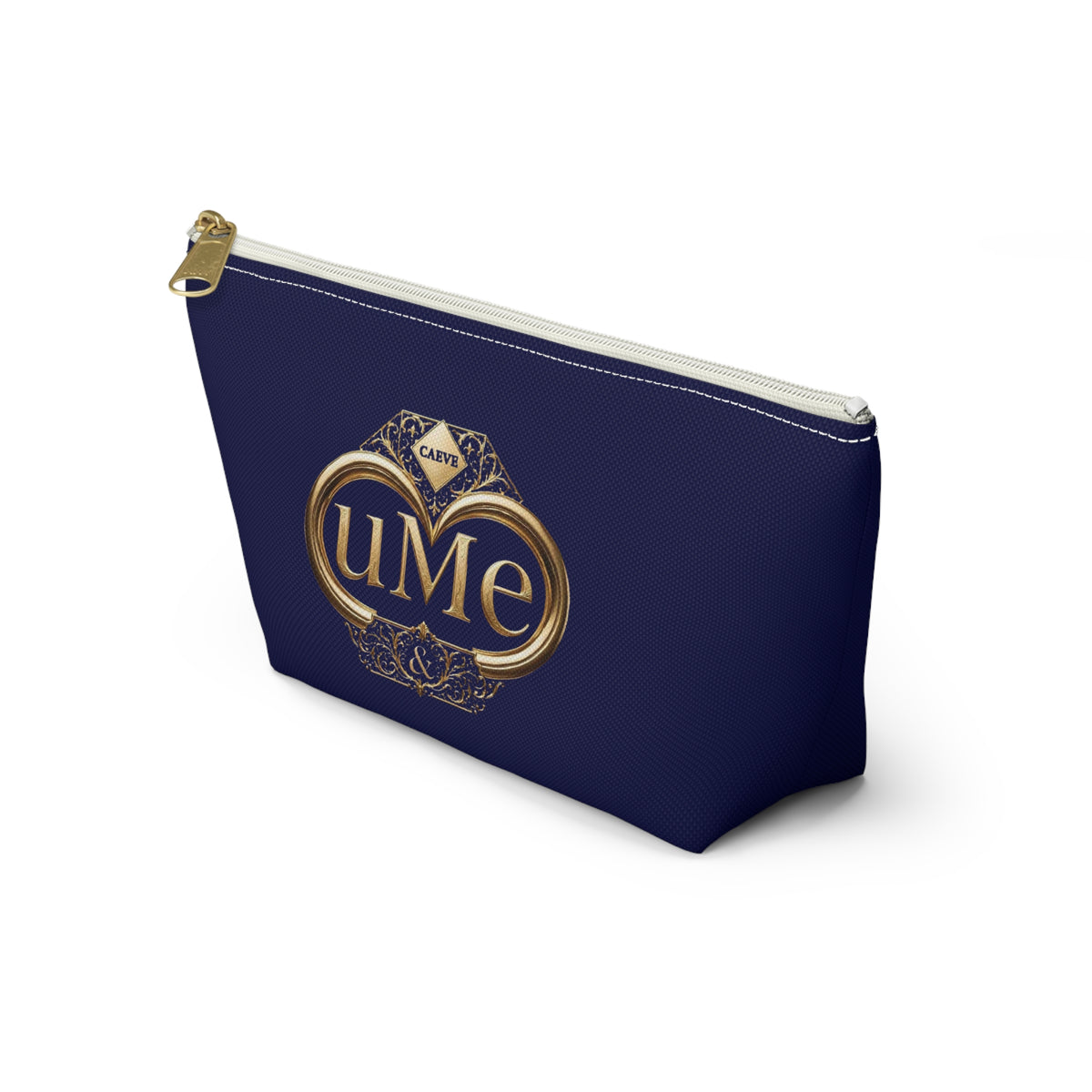 Accessory Pouch — Navy Elegant Gold Monogram 'uMe' Cosmetic Bag