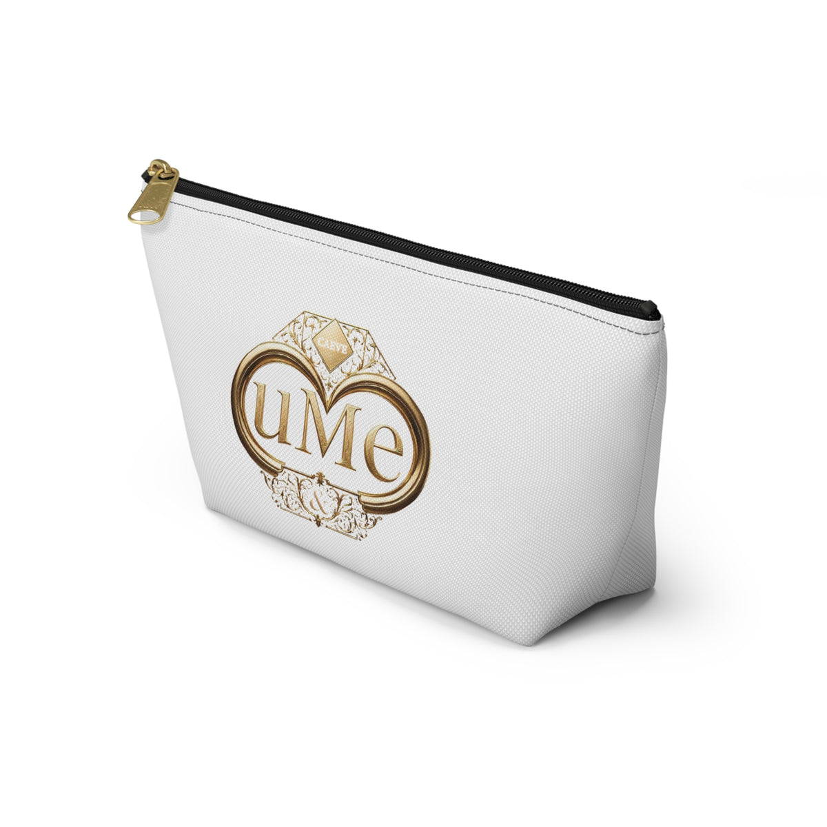 Accessory Pouch — White Elegant Gold Monogram 'uMe' Cosmetic Bag