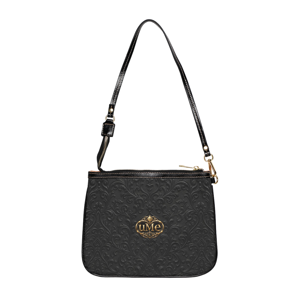 Small Embossed Black Shoulder Bag with Gold "uMe" Monogram
