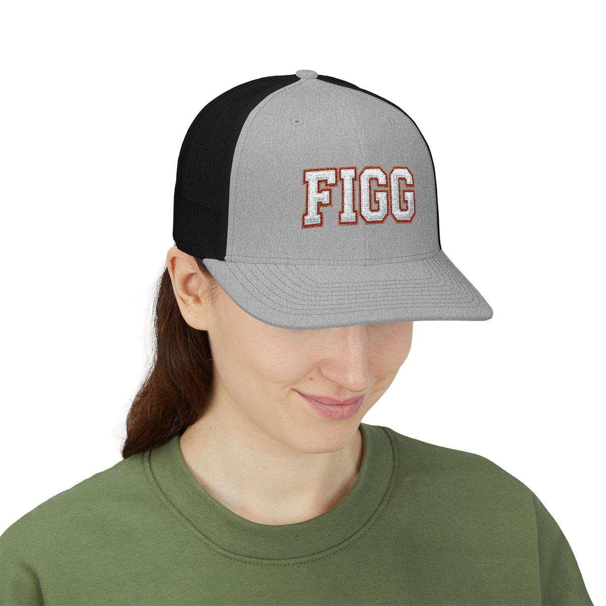 FFiGG Embroidered Vintage Trucker Cap — Black, Grey & Loden