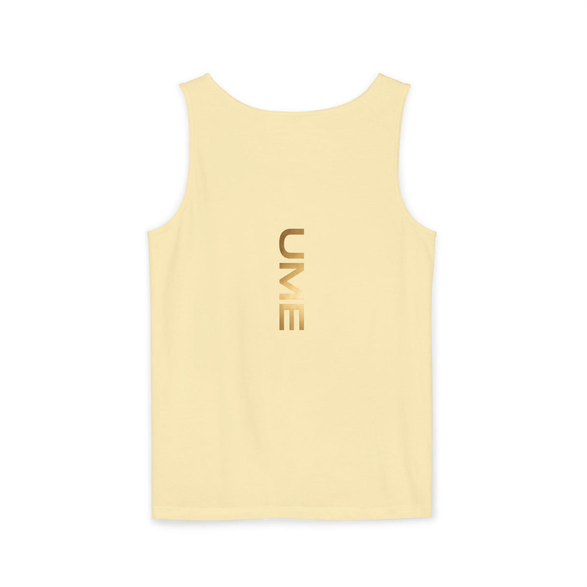 UME Gold Vertical Logo Tank Top – Garment-Dyed Unisex Muscle Tee