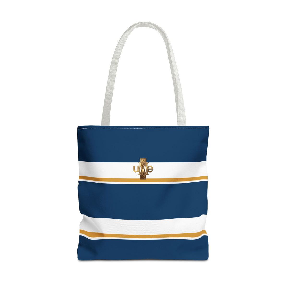 LIVE Cross Tote Bag — Navy & White Stripes with Gold Motif