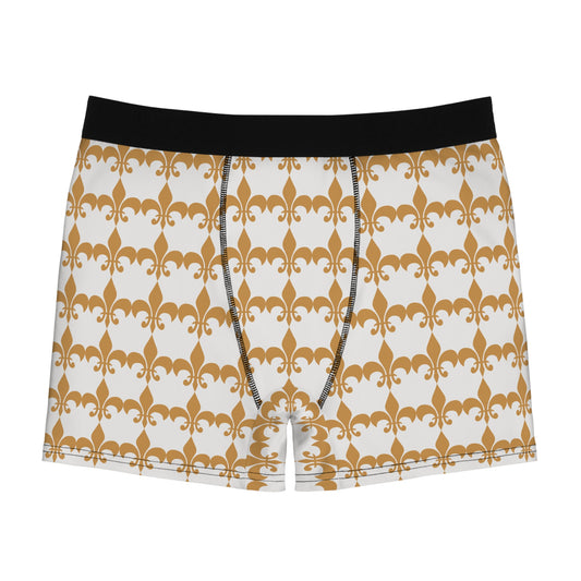 Fleur-de-Lis Pattern Boxer Briefs — Gold Vintage Tile Print