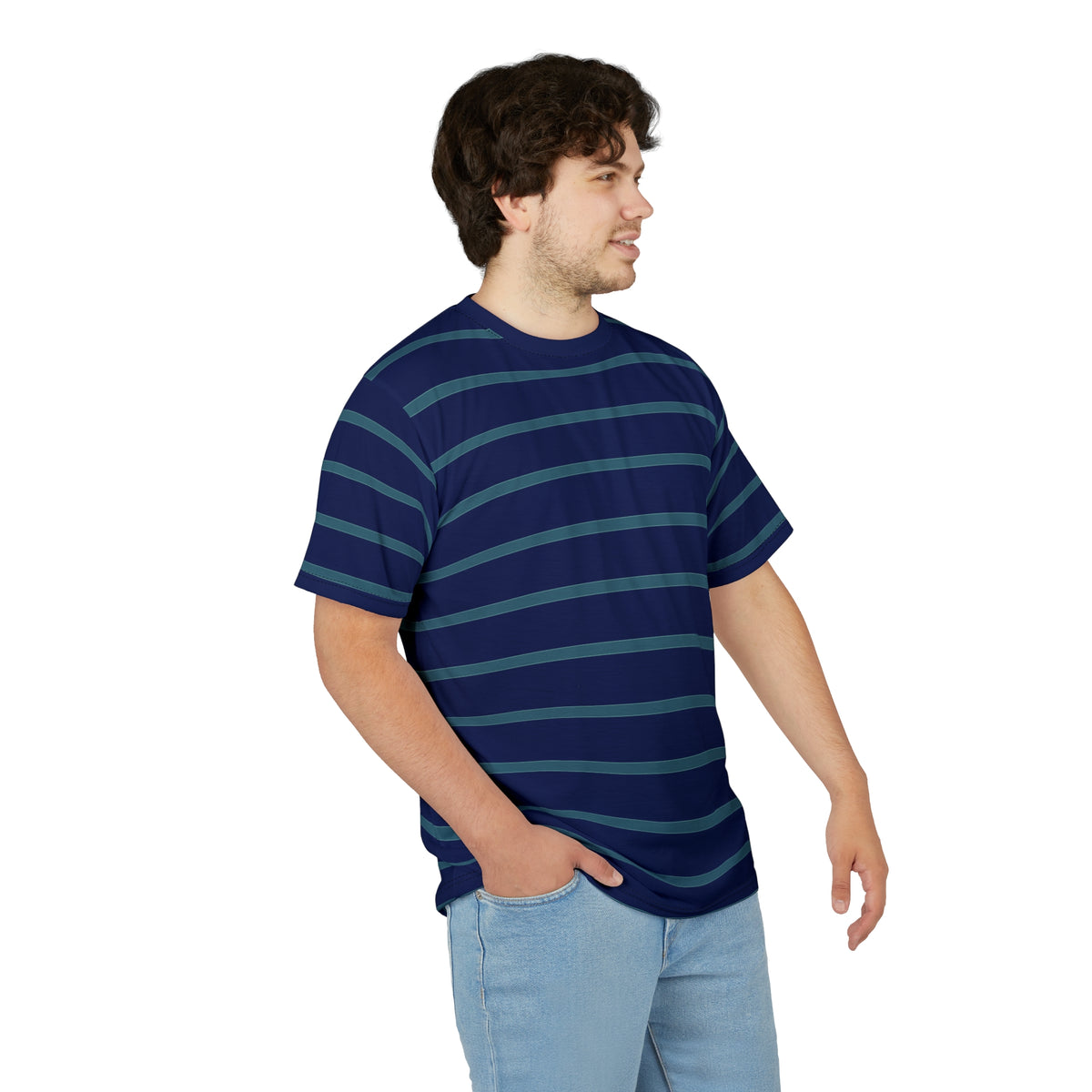 Striped Navy Crew Tee — Classic Blue Horizontal Stripe T-Shirt