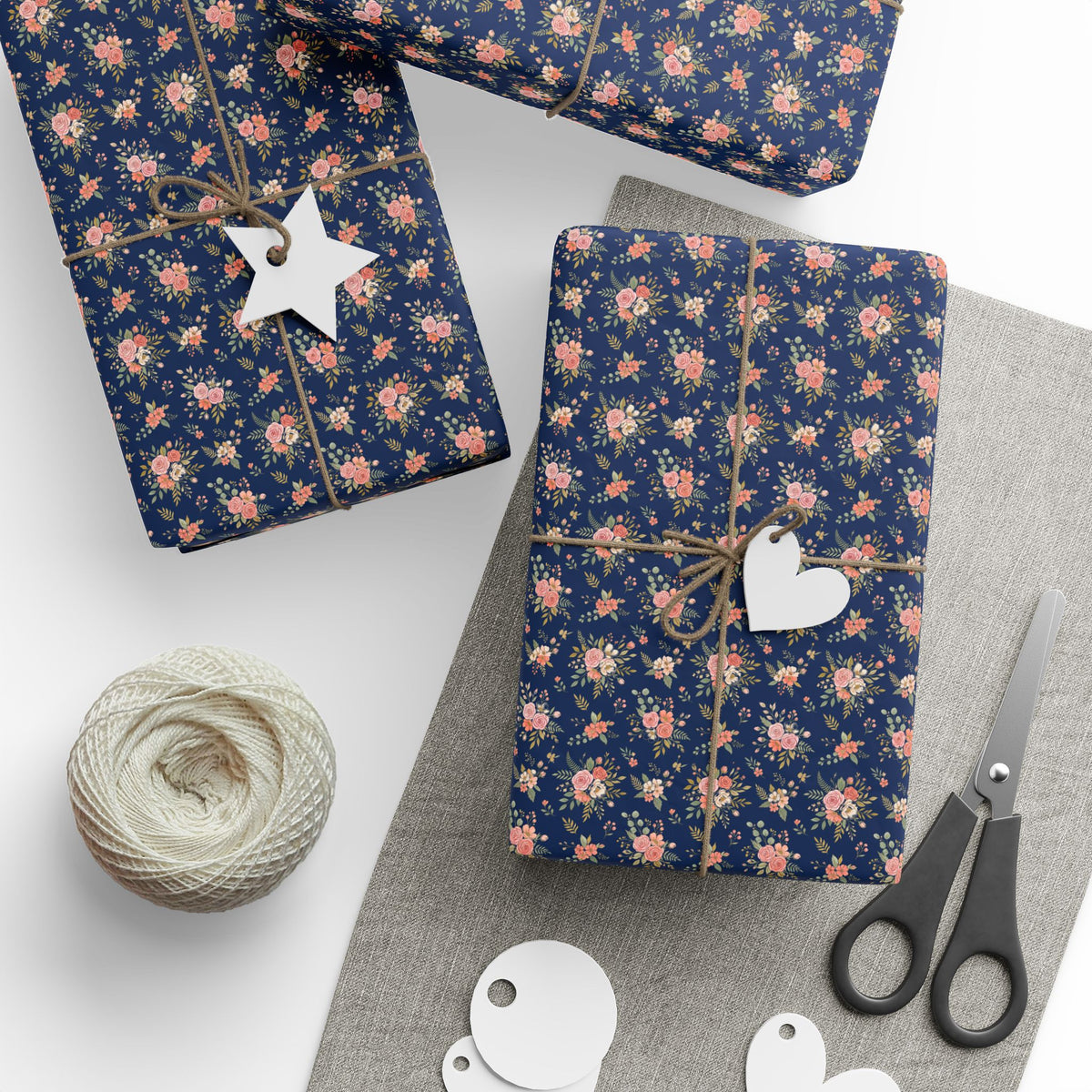 Floral Navy Wrapping Paper Roll — Vintage Rose Gift Wrap for Birthdays & Anniversaries