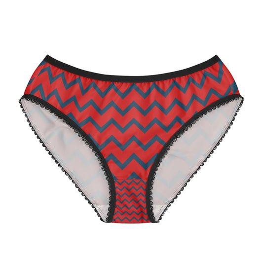 Chevron Lace-Trim Women's Briefs — Red Chevron All-Over Print
