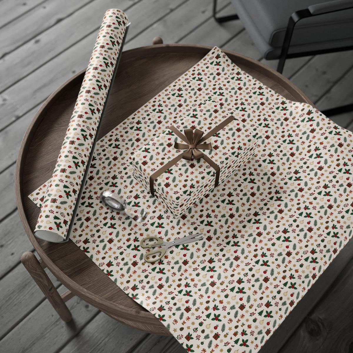 Christmas Pattern Wrapping Paper — Cream Mini Holiday Icons Gift Wrap