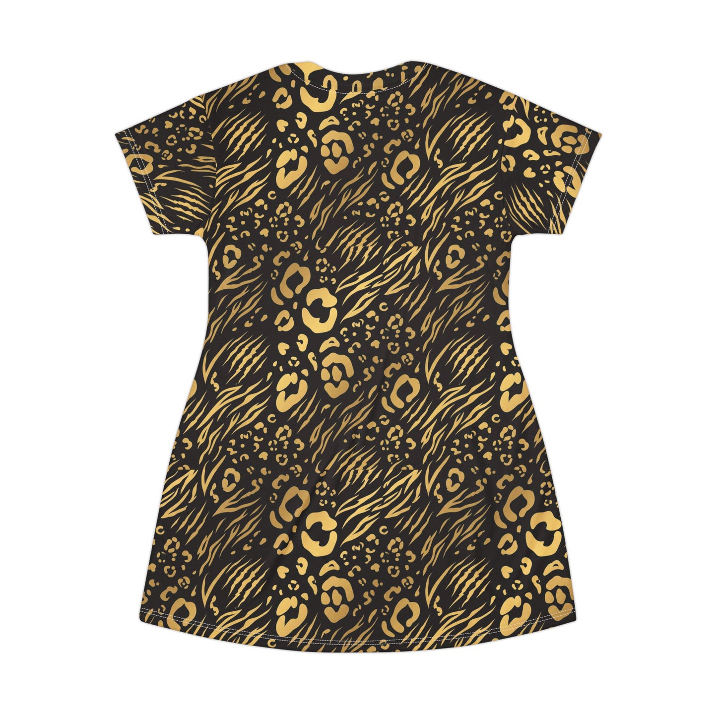 cheetah Print T-Shirt Dress – All-Over Gold & Black Animal Pattern