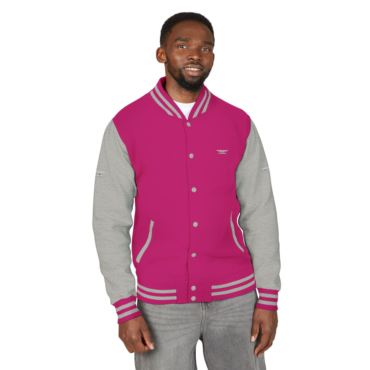 Black and White Varsity Jacket with Winged Logo