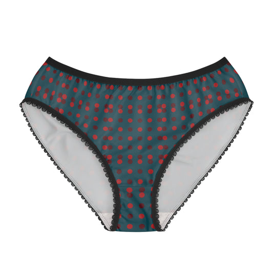 Teal & Red Polka Dot Women's Briefs — Cute Lacy Trim All-Over Print Underwear
