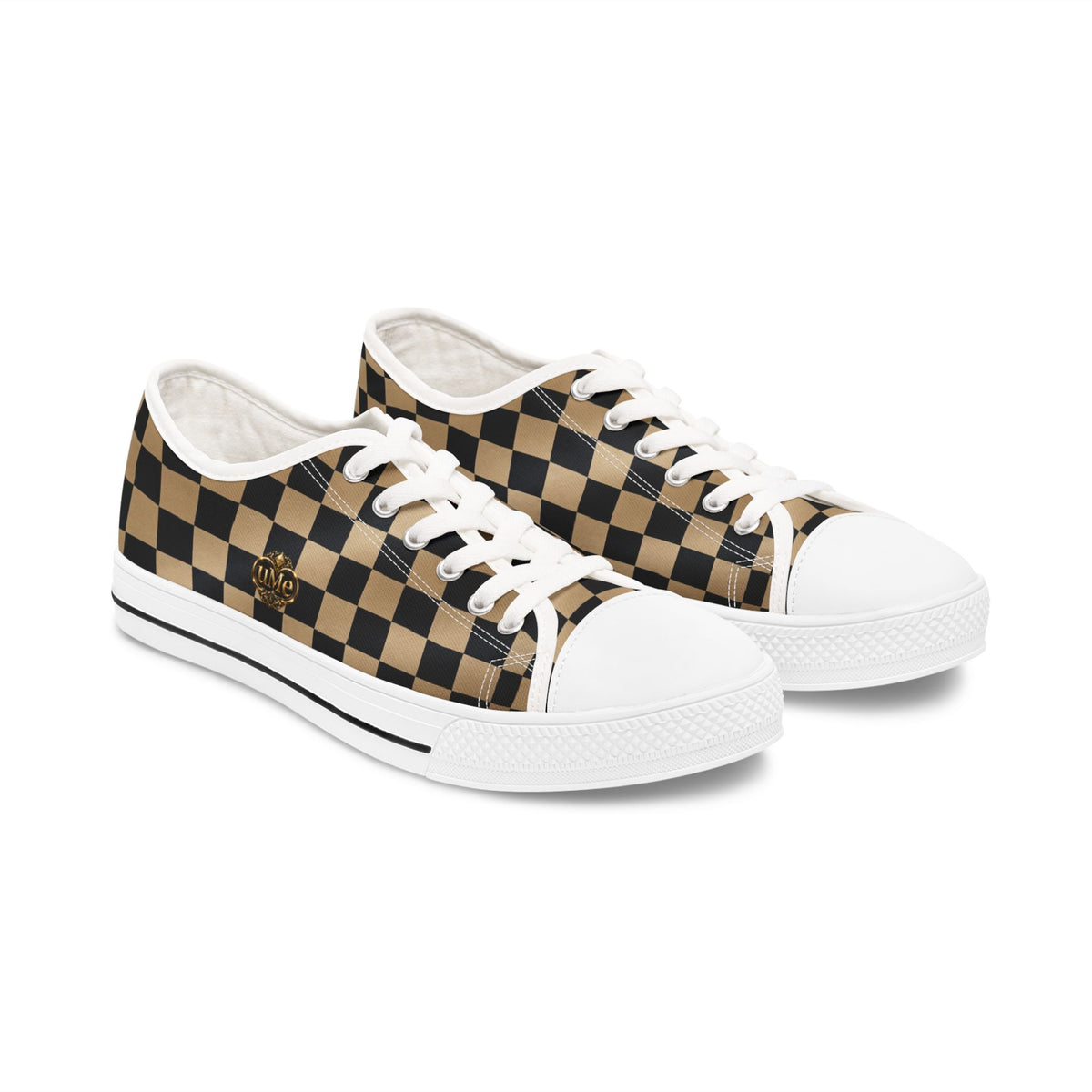 Women's Black and Tan Checkerboard Low Top Sneakers