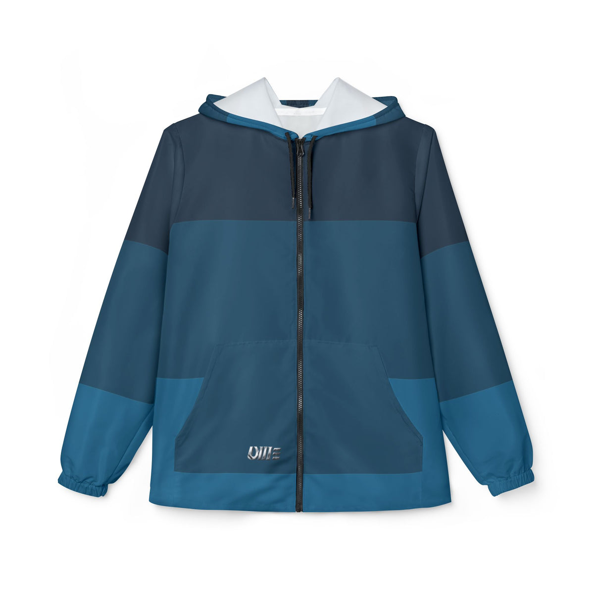 Blue Striped Windbreaker Jacket - Lightweight Hooded All-Over Print