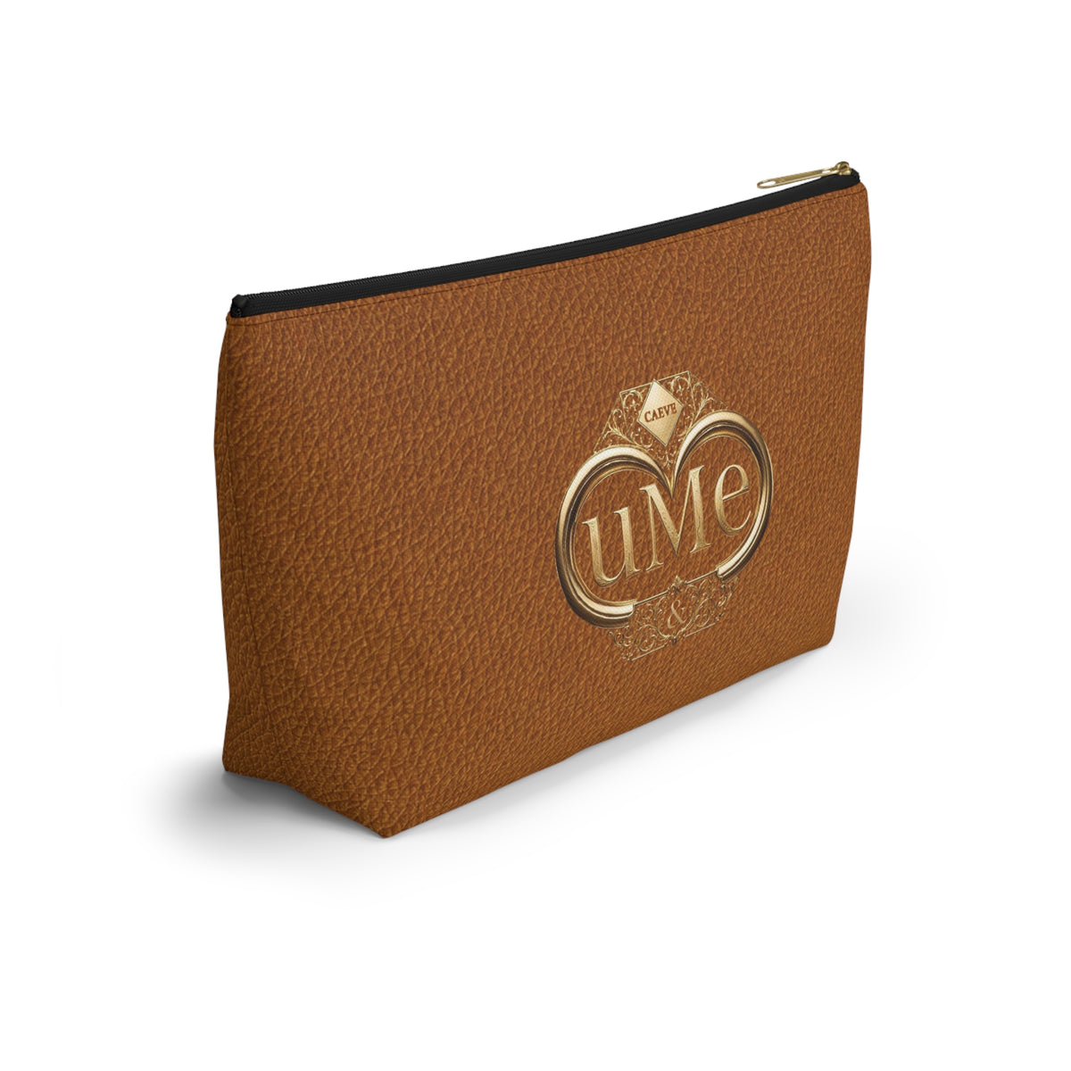 Brown Leather-Look Accessory Pouch with Gold 'uMe' Monogram