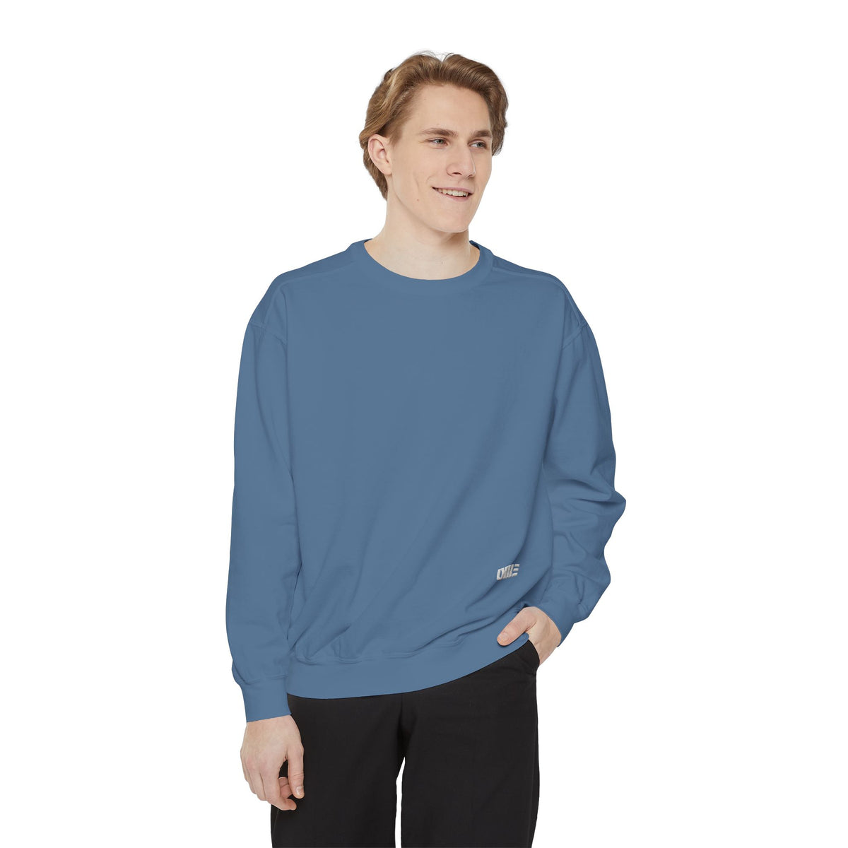 Garment-Dyed Crewneck Sweatshirt — Multi-Color Minimal Graphic