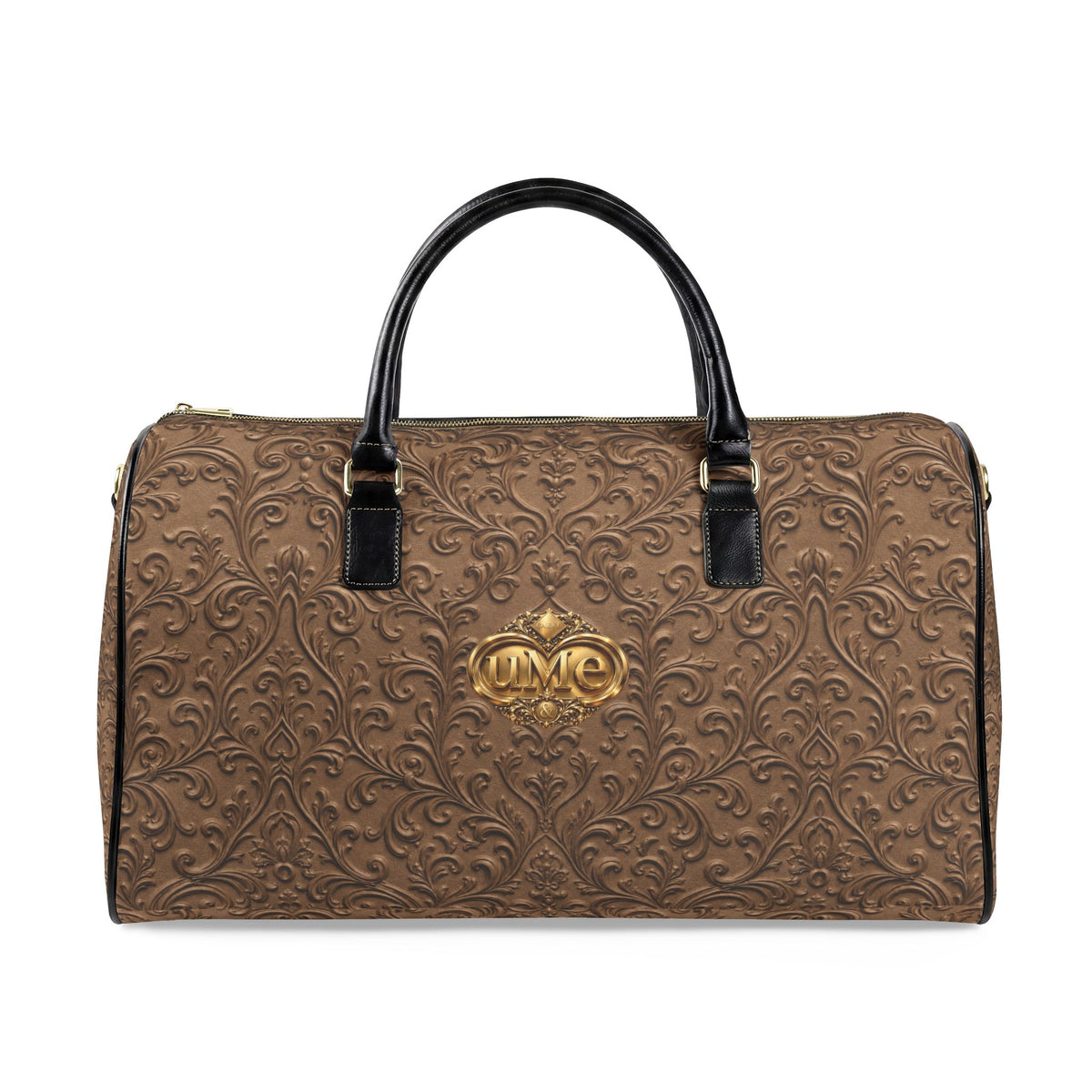 Brown Faux Leather Travel Bag — Vintage Scroll 'uMe' Weekender