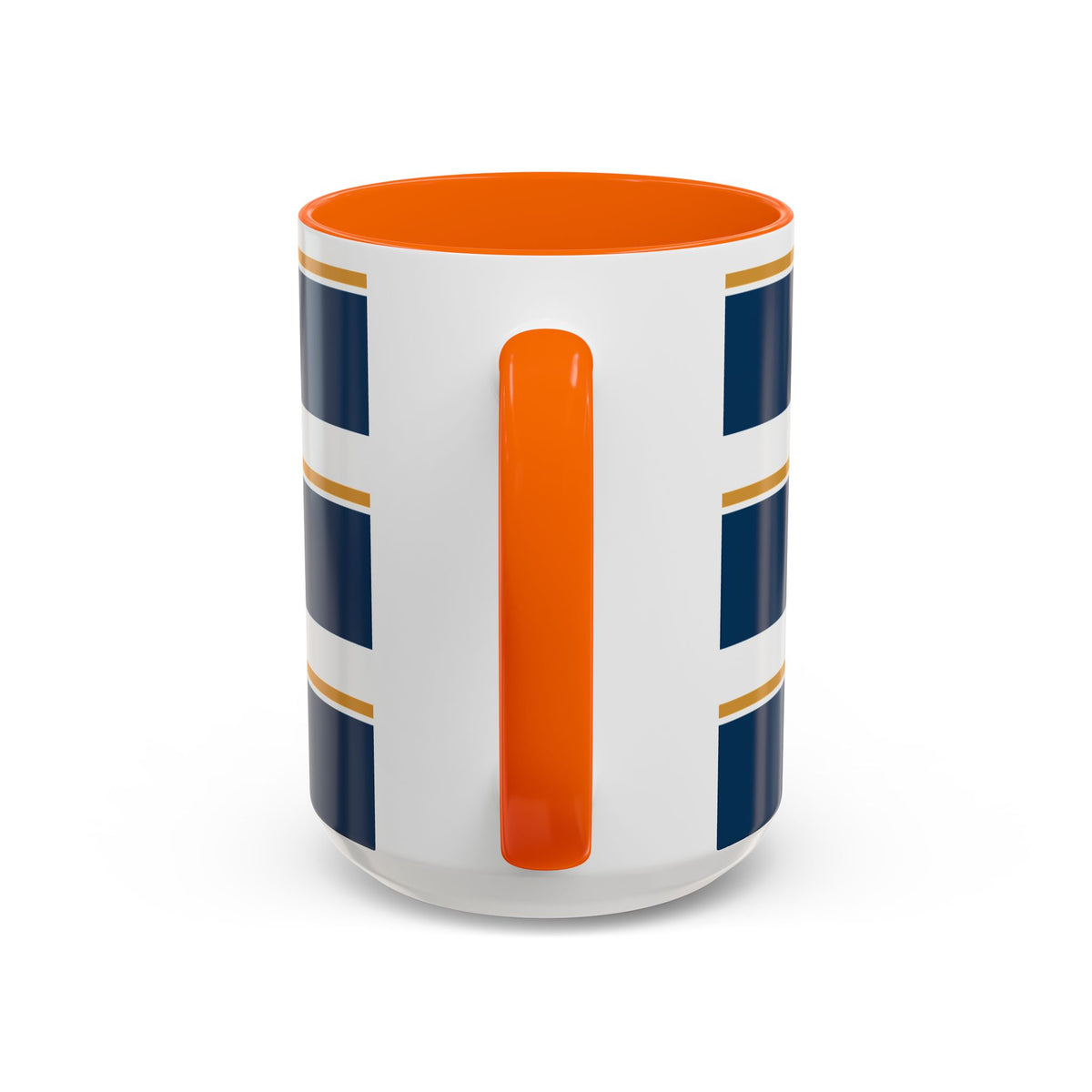 Navy and Gold Striped Accent Mug — White Ceramic