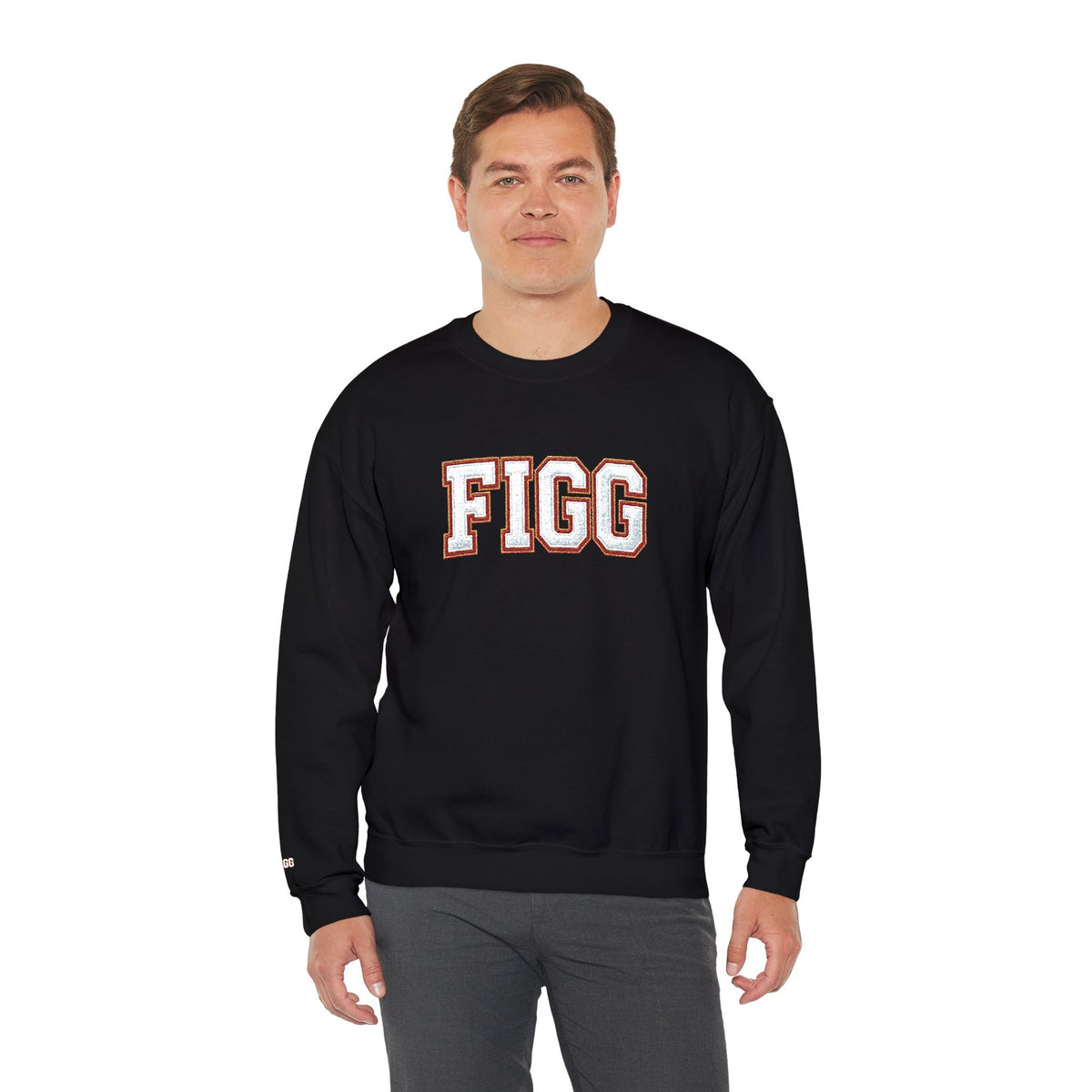 FFiGG Embroidered Collegiate Crewneck — Sport Grey, Black & More Colors