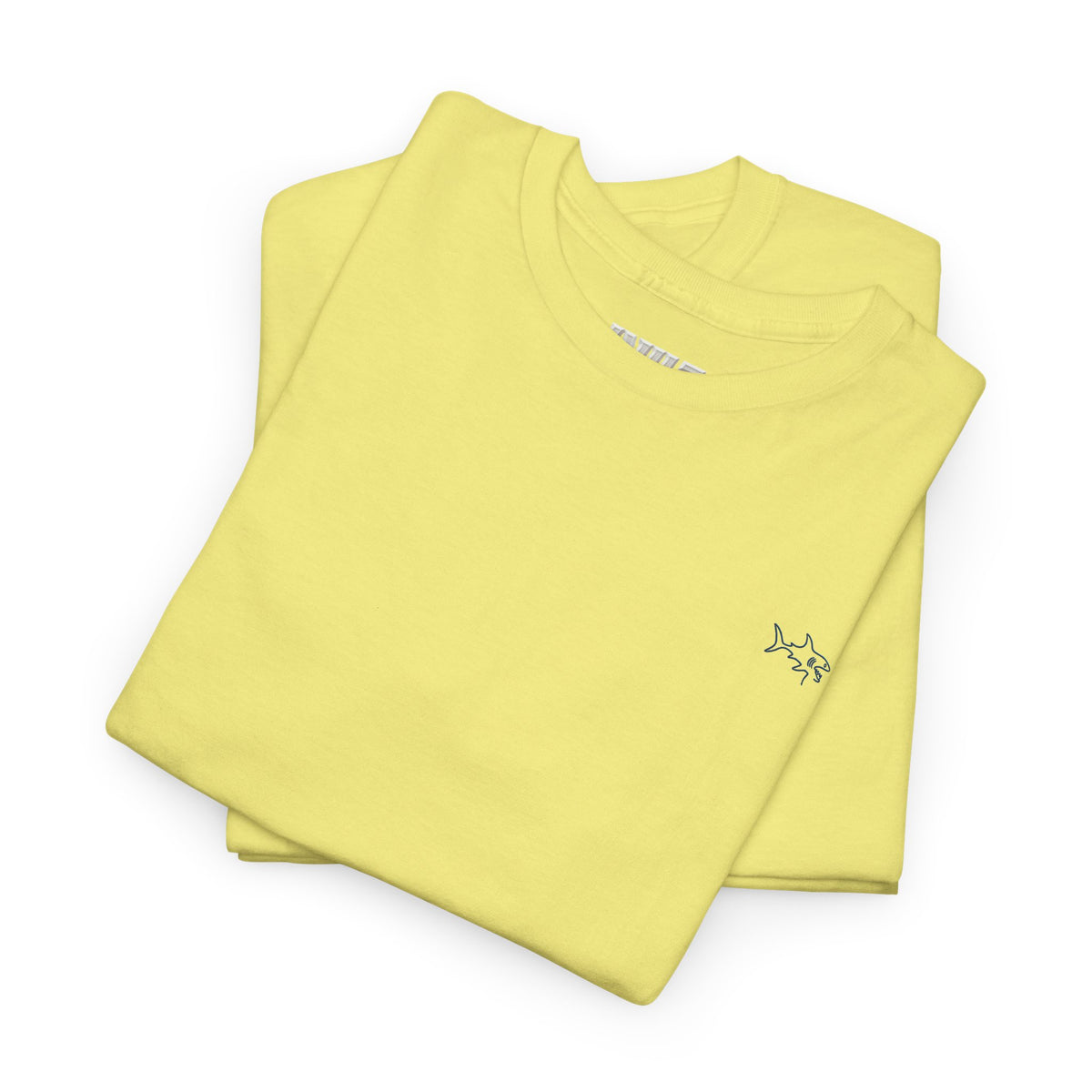 Minimalist string design Fish Tee — Small Chest Fish & Back 'OWE' Graphic