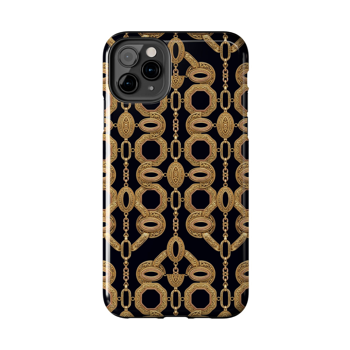 Gold Chain Phone Case — Black & Gold Ornate Chain All-Over Print Tough Cover